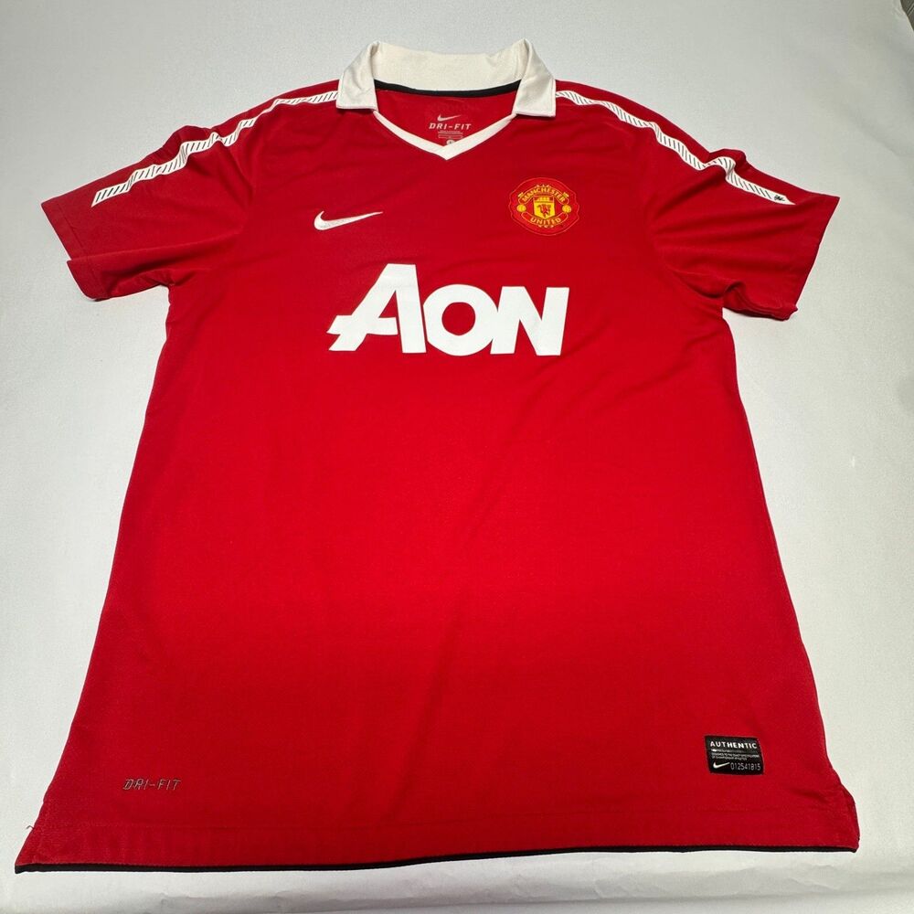 Nike Manchester United Soccer 2010-11 Home Jersey Red Aon Men's Large EUC FIFA